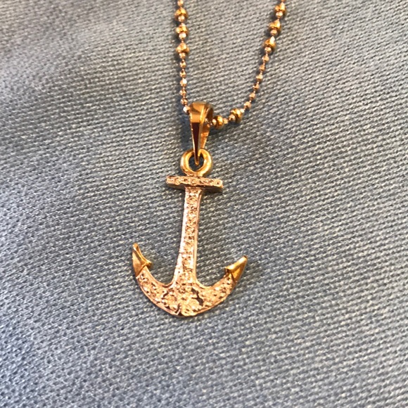 Jewelry - 14 KT YELLOW GOLD DIAMOND ANCHOR PENDANT/NECKLACE